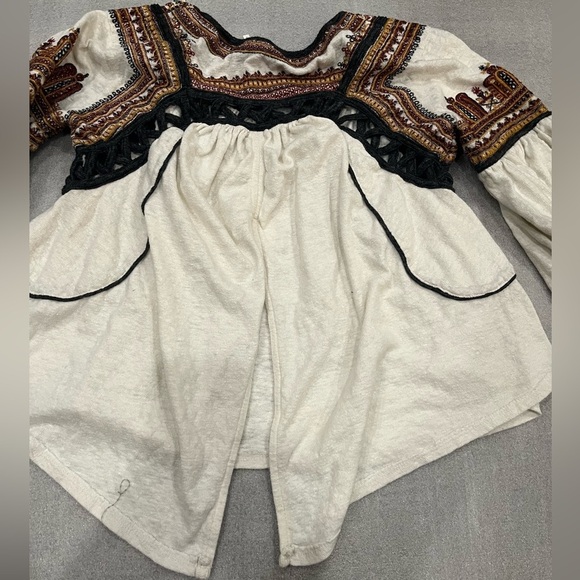 [S]Free People Blouse Snow Kisses with Embroidery Boho White Black Eyelets - Picture 8 of 12